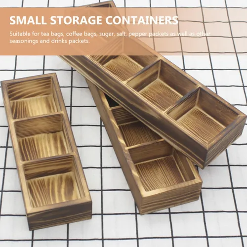 Vista 5 de Wood Tea Bag Holder Organizer with 3 Compartments for Coffee Bags