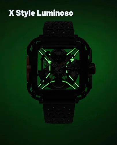 Vista 3 de CIGA Design Reloj mecánico automático de la serie X, inspirado en SUV, diseño antigolpes, cristal de zafiro, analógico, esqueleto con correa