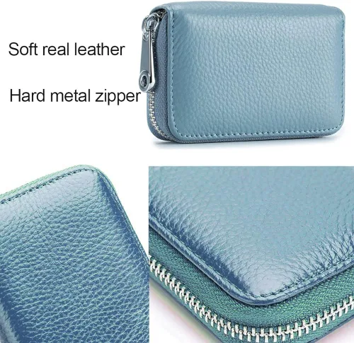 Vista 6 de Tarjetero RFID de cuero genuino para tarjetas de crédito con cremallera Moderno