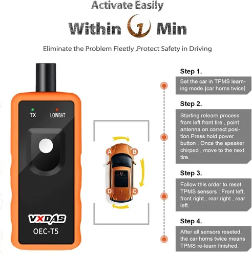 Vista 3 de VXDAS Sensor de presión de los neumáticos, herramienta de activación y restauración TPMS, Negro