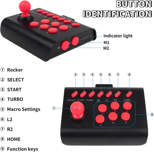 Vista 5 de RALAN Mini Arcade Fight Stick, Street Fighter Arcade Game Fighting Joystick with Turbo & Macro Functions Compatible with PS3PS4 Nintendo SwitchPC