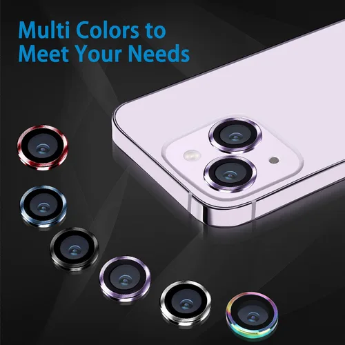 Vista 6 de Compatible con iPhone 14 y 14 Plus, protector de lente de cámara antiarañazos, protector de pantalla de vidrio templado 9H, anillo de cámara a Negro