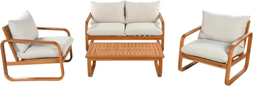 Vista 4 de Christopher Knight Home Coddy - Juego de muebles de patio de 4 plazas con mesa auxiliar, juego de conversación de madera de acacia para exteriores