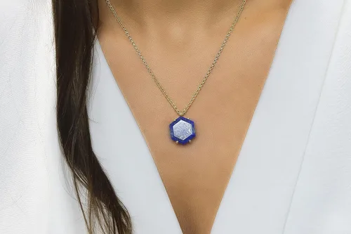 Vista 2 de Alluring Blue Lapis Lazuli Necklace - Hexagon Cut Pendant Necklace for Women - Handmade Fashion Necklaces, Gemstone Necklace - Birthstone Jewelry