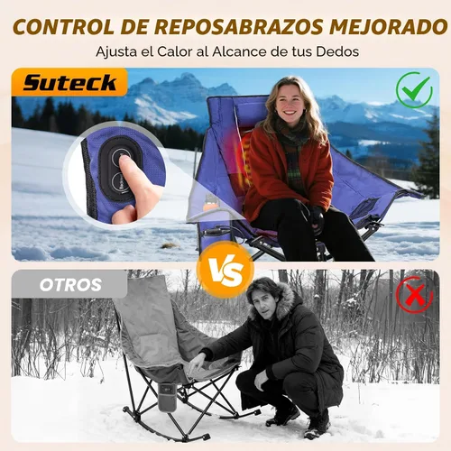 Vista 3 de Silla de camping con calefacción y mecedora Suteck, sillas de camping acolchadas completamente más gruesas para deportes al aire libre con 3 niveles