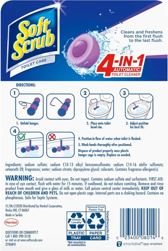 Vista 6 de Soft Scrub Limpiador de taza de inodoro con colgador de borde 4 en 1, Lavanda, 2