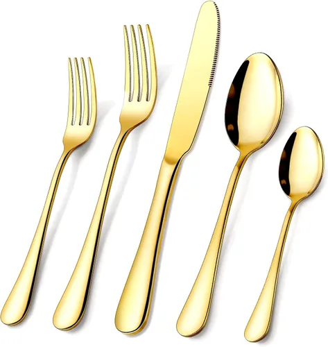 Vista 11 de OGORI - Juego de cubiertos de acero inoxidable de 40 piezas de cobre y oro rosa, juego de utensilios de cocina para 8, vajilla pulida con espejo