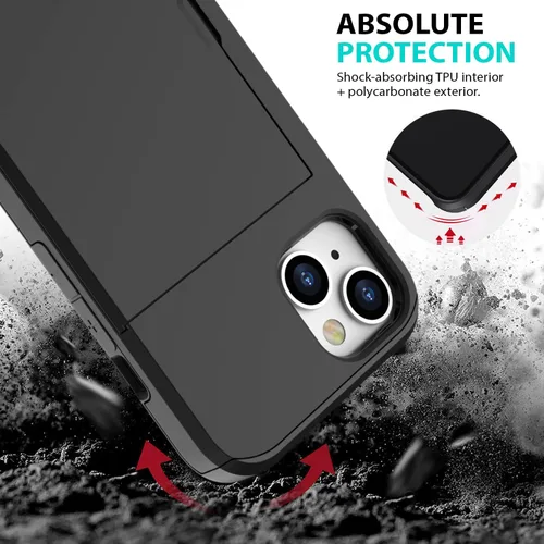 Vista 6 de ZUSLAB Funda con ranura para tarjetero compatible con Apple iPhone 15 de 6.1 pulgadas 2023, funda tipo cartera para teléfono con 1 protector de Negro