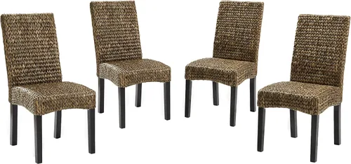 Vista 4 de Crosley Furniture Edgewater - Juego de 4 sillas de comedor de ratán de fibra natural tejidas a mano, color hierba marina
