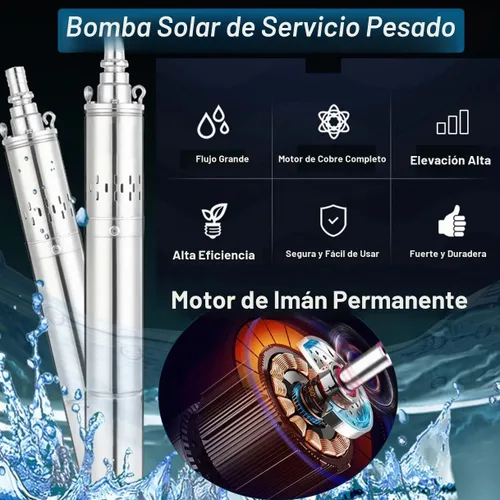 Vista 5 de Bomba de agua solar, bomba sumergible de pozo profundo de CC, bomba de pozo profundo de acero inoxidable de 3 pulgadas con cable de alimentación