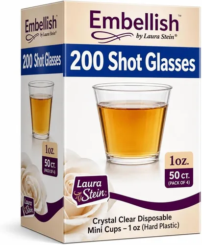 Vista 10 de Embellish Cristal de plástico duro transparente de 1 oz de vidrio de chupito transparente, paquete de 50