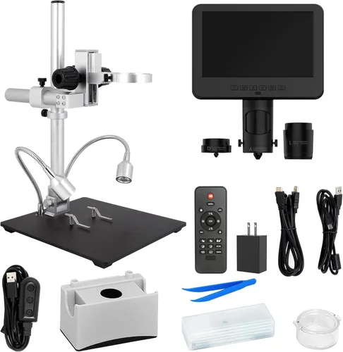 Vista 8 de LM246MS Microscopio digital HDMI de 3 lentes de 7 pulgadas para soldar, soporte de brazo de brazo de pluma de 13 pulgadas, video UHD 2160P 2000X