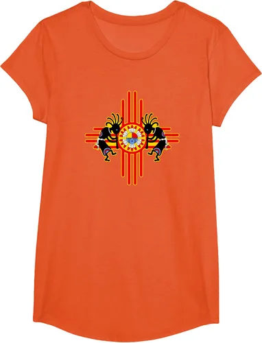 Vista 65 de Native American Kokopelli Kachina Zia Symbol 2 - Camiseta divertida para fanáticos, Negro