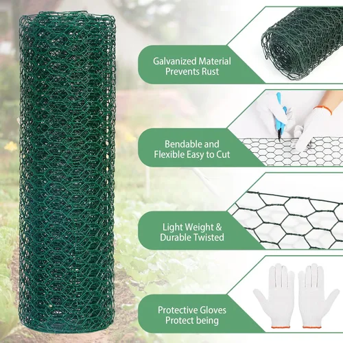 Vista 3 de Alambre de Gallinero para Arreglos Florales, 13.78 x 118 Pulgadas, Alambre de Gallinero Floral Galvanizado Ligero Hexagonal Verde para Jardín, Malla