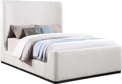 Vista 15 de Meridian Furniture OliverCream-T Colección Oliver Modern Cama individual tapizada de tela boucle contemporánea con acabado de cepillo de alambre