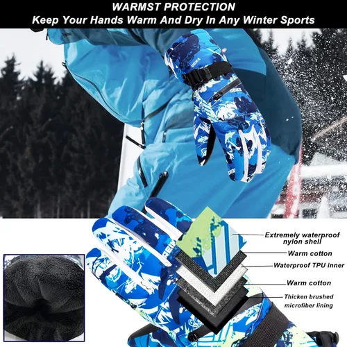 Vista 3 de Guantes de esquí para nieve, guantes de nieve para hombre, guantes de nieve impermeables para mujer, guantes de snowboard para exteriores