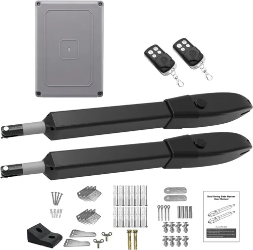 Vista 10 de JUJIANG C026 - Abridor de Puerta Solar con Baterías y Panel Solar para Puertas de Apertura Dual de hasta 1540lb, Kit Completo de Abridor de Puerta