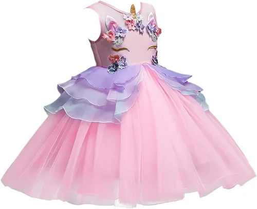 Vista 3 de Vestido de cumpleaños de unicornio para bebé, disfraz de princesa, Halloween, cosplay, Navidad, carnaval, fiesta con diadema