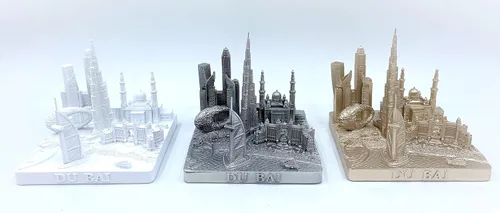 Vista 4 de Dubai 3D City Famoso Modelo de Edificio Estatua Decoración de Recuerdo para Oficina en Casa 4" (Dorado)