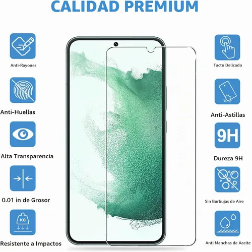 Vista 2 de [Paquete de 3+3] Protector de pantalla de vidrio para Samsung Galaxy S22 Plus 5G, vidrio templado 9H, compatible con huellas dactilares