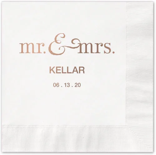 Vista 7 de Mr And Mrs - Servilletas de almuerzo personalizadas, 100 servilletas negras de 3 capas de papel de 6 1/2 x 6 1/2 pulgadas con elección de papel