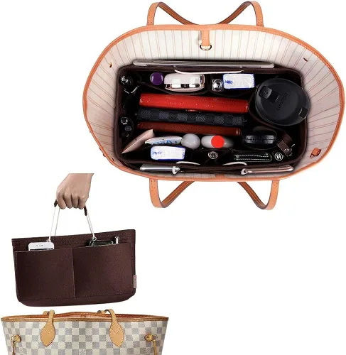Vista 6 de Organizador de bolso, organizador de bolsos de fieltro con múltiples bolsillos, inserto organizador de bolsos con asas, mediano, grande, XL, Gris