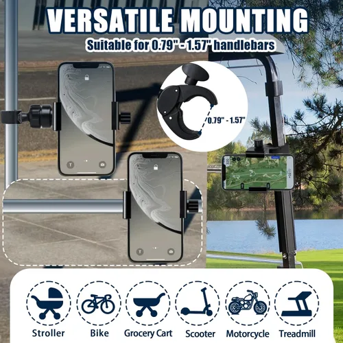 Vista 3 de ONEDONE Soporte universal para teléfono para cochecito, carrito de golf, carritos de compras, scooter, soporte para teléfono celular, usos