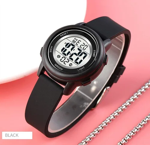 Vista 2 de Relojes digitales para mujer, pantalla LED, correa de silicona, reloj militar, multifunción, impermeable, alarma, cronómetro, retroiluminación LED