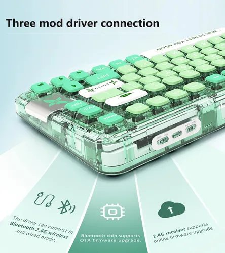 Vista 3 de GK GAMAKAY GK75 Teclado mecánico con junta transparente 75% RGB, BluetoothUSB-C2.4GHz, 80 teclas, interruptor amarillo Gateron de intercambio