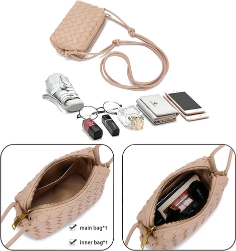 Vista 4 de UPSONG Bolsos cruzados tejidos para mujer, bolsos ligeros de cuero a la moda, bolso de hombro, bolso para teléfono, bolso de mensajero para mujer
