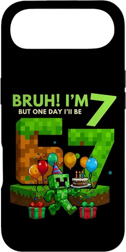 Vista 27 de Bruh I'm 7 But One-Day I'll Be 67 Retro 7th Birthday Kids Case for iPhone 17