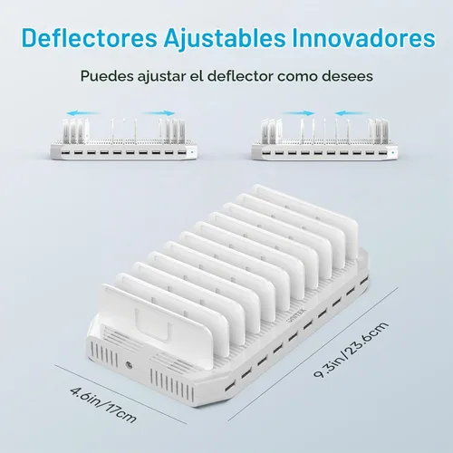 Vista 6 de Unitek Estación de carga de 10 puertos, organizador de cargador USB para múltiples dispositivos Multi Charging Dock Smart IC Tech Adjustable