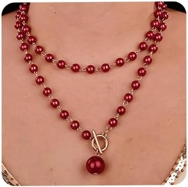 Vista 8 de Aimimier Delicado collar de perlas de imitación con cierre de palanca OT con aretes, cadena de oro, accesorios de joyería de perlas de los años 20