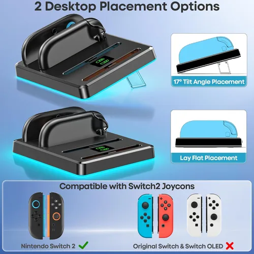 Vista 4 de Switch 2 Joycon Controller Base de carga compatible con Nintendo Switch, cargador magnético de carga rápida Joycon 2 controladores, estación
