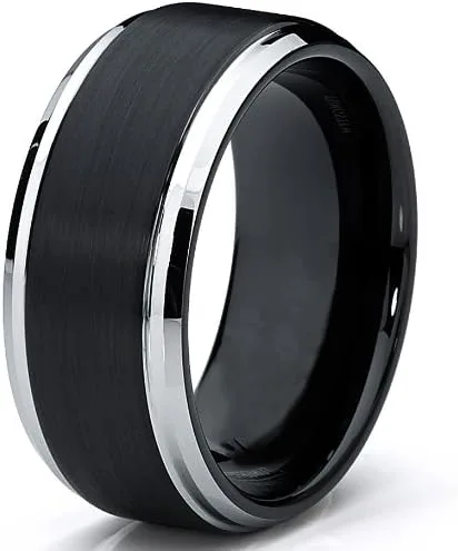 Vista 2 de Metal Masters Co. Anillo de boda cepillado de carburo de tungsteno de 2364 (9 mm), negro, de dos tonos, ajuste cómodo, tamaños de 8 a 13
