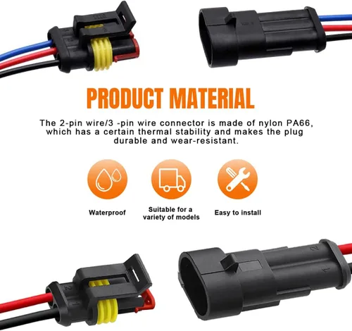 Vista 4 de 20 Kits 2 y 3 Pin Conector Enchufe Automotriz Conector Eléctrico 3 Cable Impermeable Conector Rápido Conexión Reemplazo