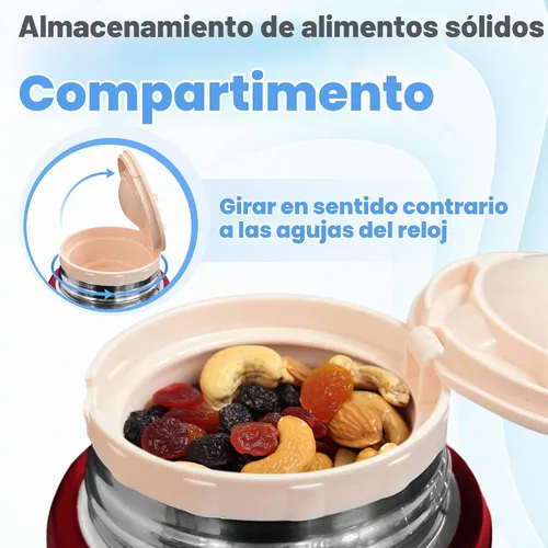 Vista 7 de Earth&ME Termo de acero inoxidable para alimentos calientes de 17 onzas con cuchara plegable, recipiente de alimentos aislado al vacío, termo de Rojo