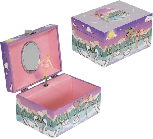 Vista 2 de LAxury Joyero musical de 5 pulgadas, diseño de cisne y bailarina, caja de joyería para niños, caja de joyería de bailarina, cajas de joyería