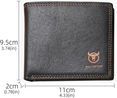 Vista 119 de LUKZIJAES Billetera de cuero genuino para hombre, con bloqueo RFID, delgada, plegable, bolsillo frontal, #3-Café, Vintage