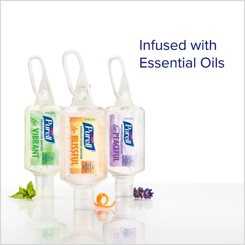 Vista 3 de Purell, desinfectante para manos con aceites esenciales de infusión en botella portátil, 1 onza. Botellas tamaño de viaje (paquete x 9 unidades)
