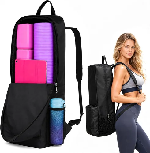 Vista 7 de Bolsa para esterilla de yoga, bolsa para esterilla de yoga con bolsillos y correa ajustable, mochila ligera e impermeable para esterilla de yoga