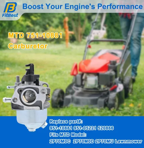 Vista 2 de FitBest 751-10881 Carburador para MTD Cub Cadet Troy Bilt 75110881 951-10881 95110881 2P70MU 2P70M0C 2P70M0D cortacésped