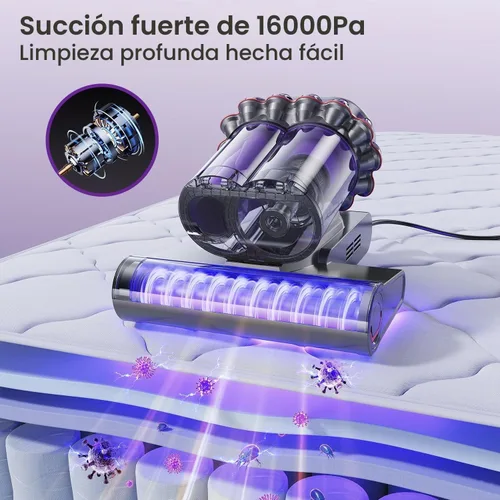 Vista 4 de Aspiradora de colchón, aspiradora de cama con luz UV-C de 253.7 nm