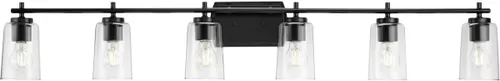 Vista 26 de Progress Lighting Adley Collection - Lámpara de tocador de baño tradicional de cristal transparente, color negro mate