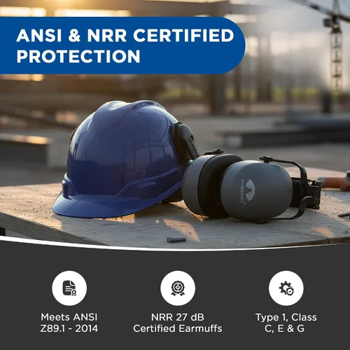 Vista 5 de Ridgeline - Casco de seguridad estilo gorra con orejeras incluidas, casco azul