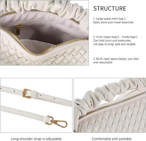 Vista 6 de SHARPAD Bolsos de mano tejidos para mujer, bolso cruzado de cuero vegano con correa desmontable, bolso de mano tejido de muñeca