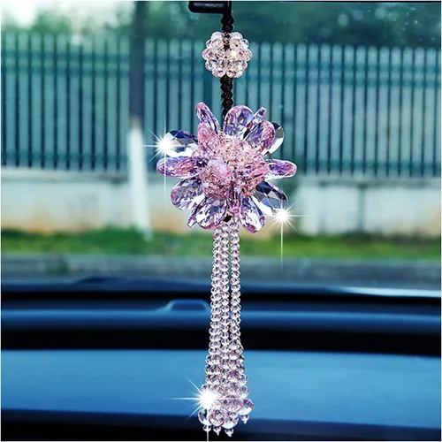 Vista 11 de Colgante de espejo retrovisor para automóvil, adorno colgante de cristal brillante, accesorios de automóvil de moda, decoración colgante de espejo