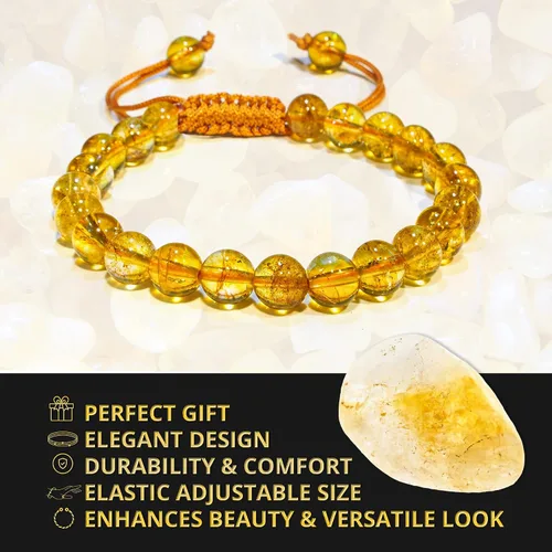 Vista 12 de Adjustable Crystal Bracelet – Gemstone Bead Bracelet with Adjustable Macrame String – Chic Gemstone Bracelet for Men and Women – 8mm Round Healing