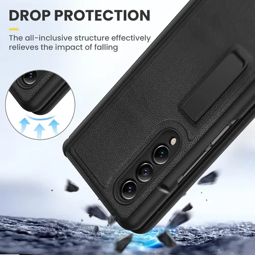Vista 7 de Ruky - Carcasa para Samsung Galaxy Z Fold 3, color negro Magnetic Kickstand, Hinge Protection, Built-in Screen Protector PU Leather Stand Case for