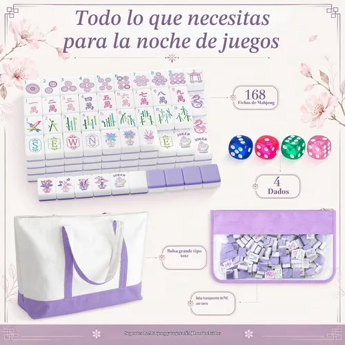Vista 3 de Soulchen Juego de Mahjong Americano Lavender Garden de 1.2 pulgadas, 168 Morado